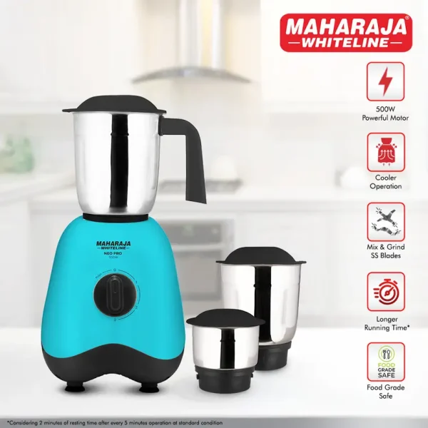 MAHARAJA WHITELINE Neo Pro MX-261 500 W Mixer Grinder (3 Jars, Multicolor)